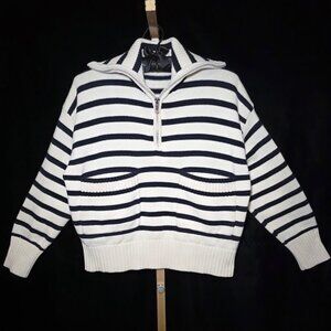 Zara Quarter Zip Collared Striped Sweater M